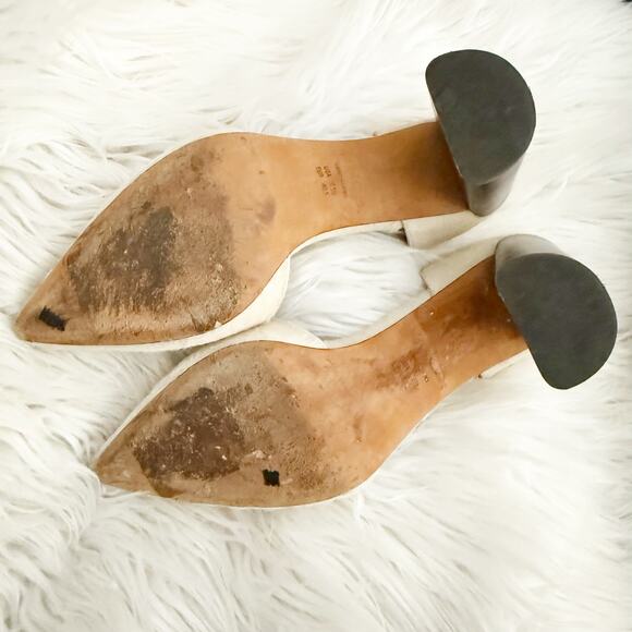 VINCE | Prim D'orsay Genuine Calf Hair Pointed Toe Pump  Cream Block Heels | 9.5 - Picture 9 of 10